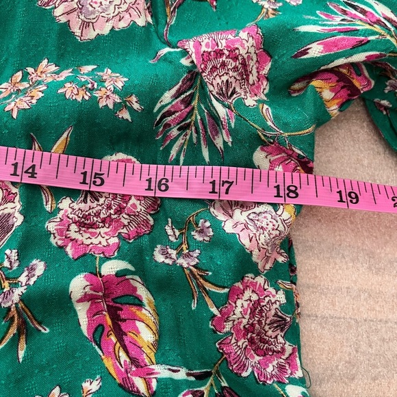 [L]Band Of Gypsie Collective Floral Green Women's Tiered Dress Squared Neck - Picture 7 of 7